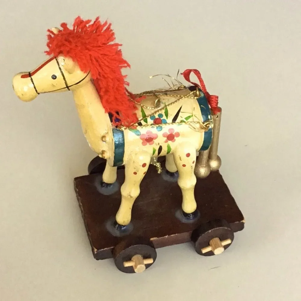 Horse drum Christmas tree ornament vintage nostalgia wooden tree hanging decor